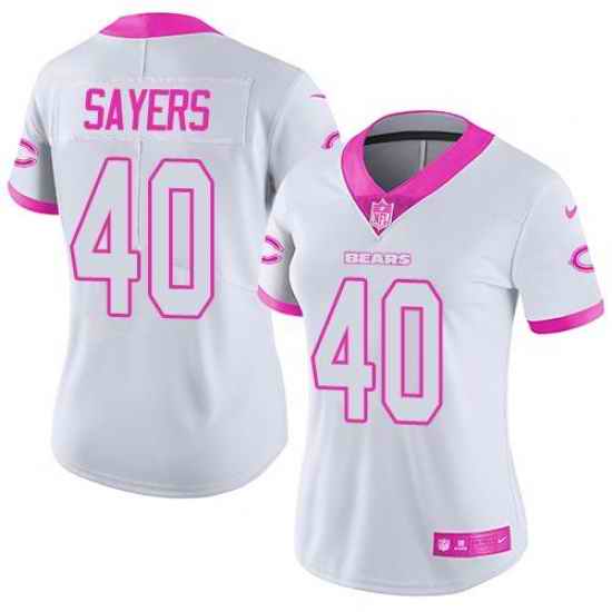 Nike Bears #40 Gale Sayers White Pink Womens Stitched NFL Limited Rush Fashion Jersey